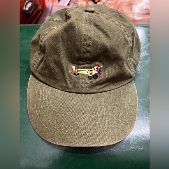 GAP Other - Vintage GAP Army Green Embroidered Airplane Leather Adjustable Strap Hat Y2K